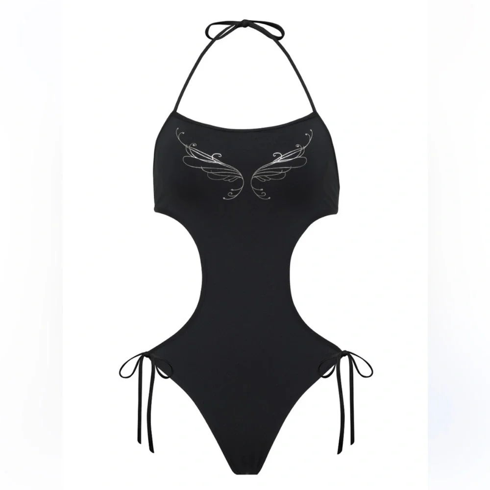 New! Frankie’s amalia black one piece monokini butterfly tattoo 24159
